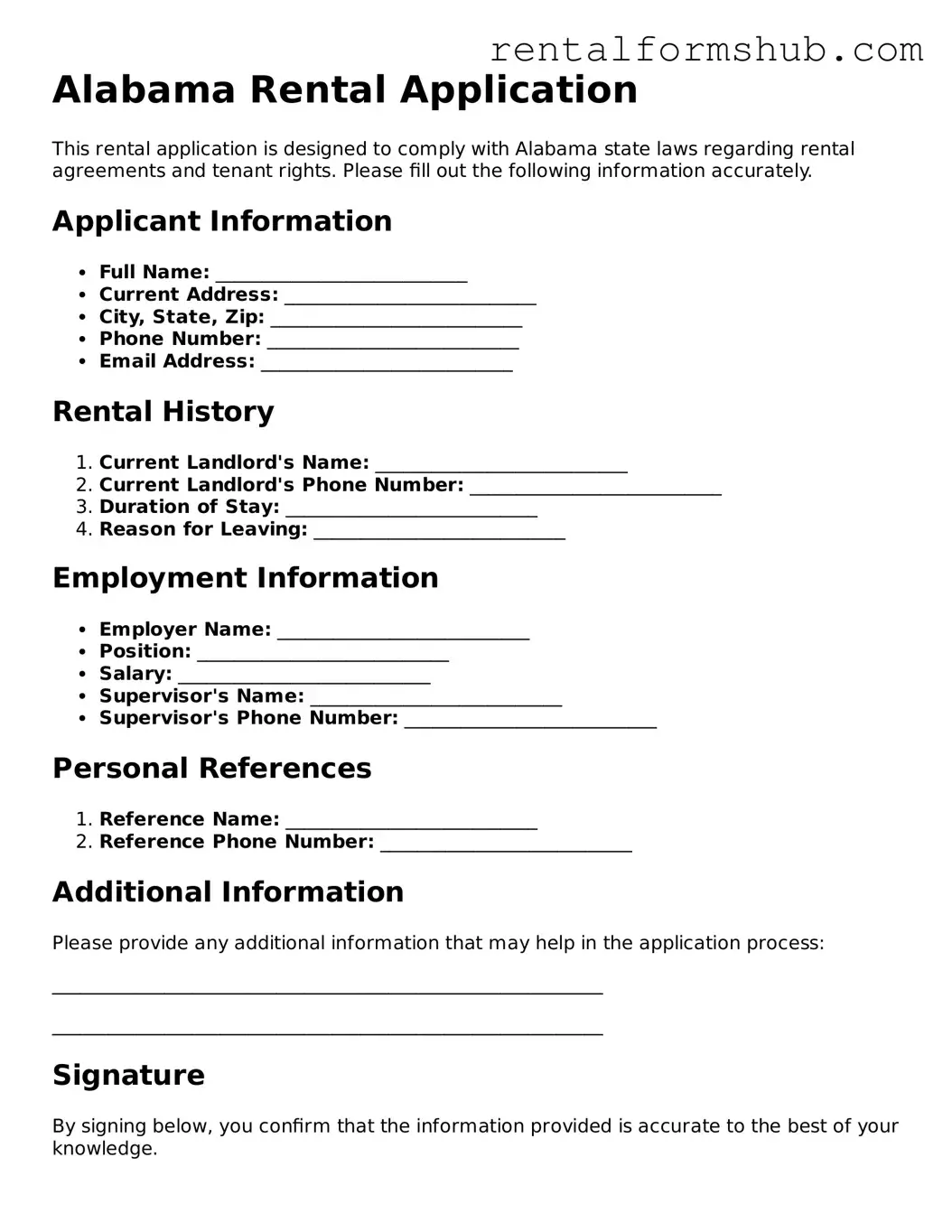 Official Alabama Rental Application Template