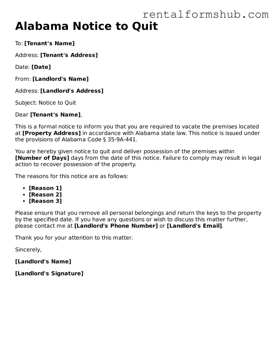 Official Alabama Notice to Quit Template