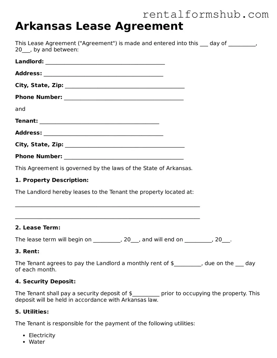 Official Arkansas Lease Agreement Template