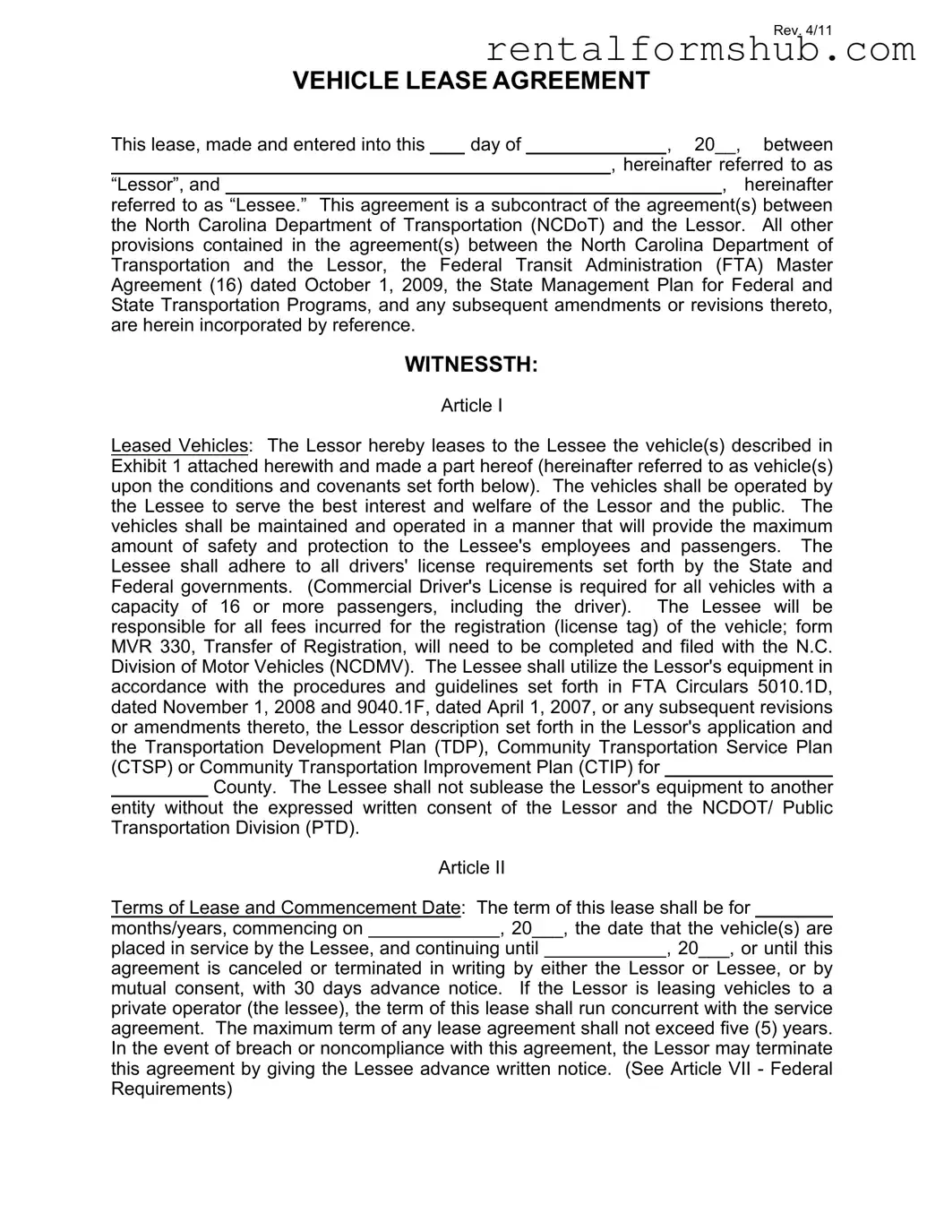 Fill Out a Valid Commercial Vehicle Lease Agreement Form