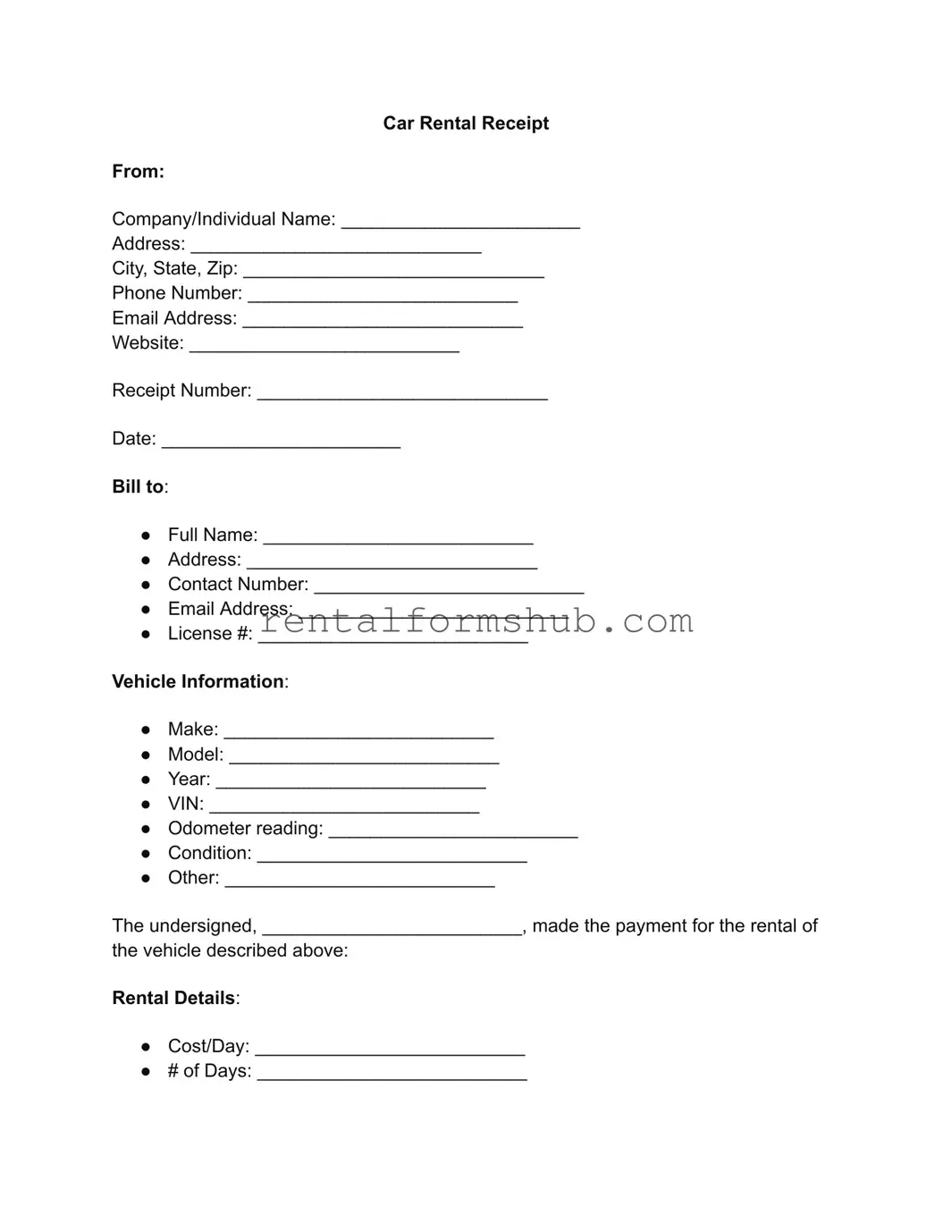 Fill Out a Valid Car Rental Receipt Form