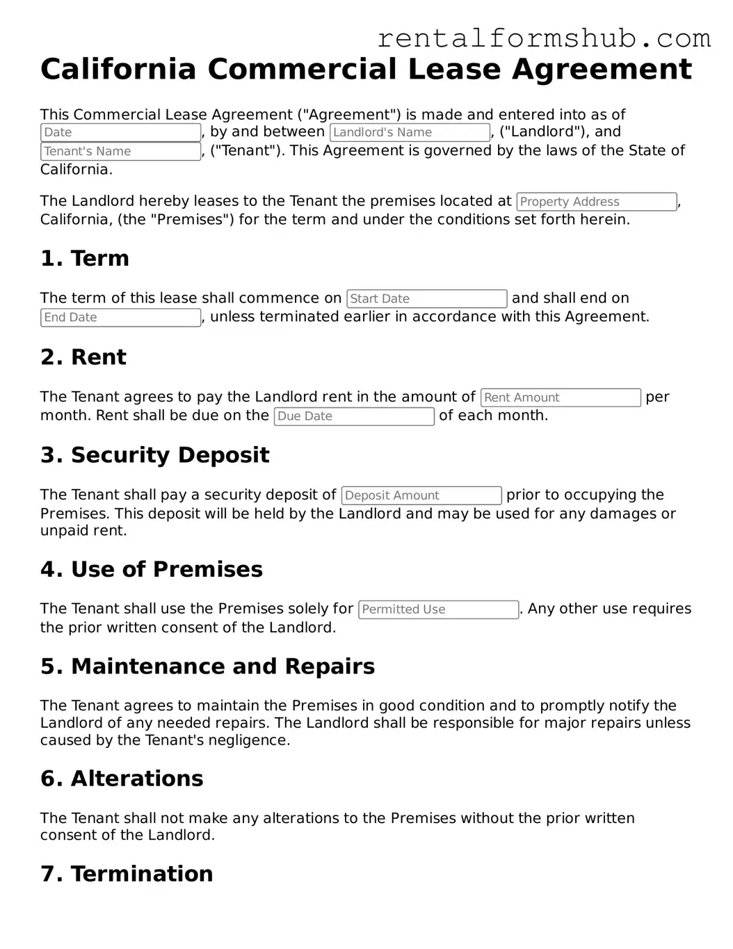 Official California Commercial Lease Agreement Template