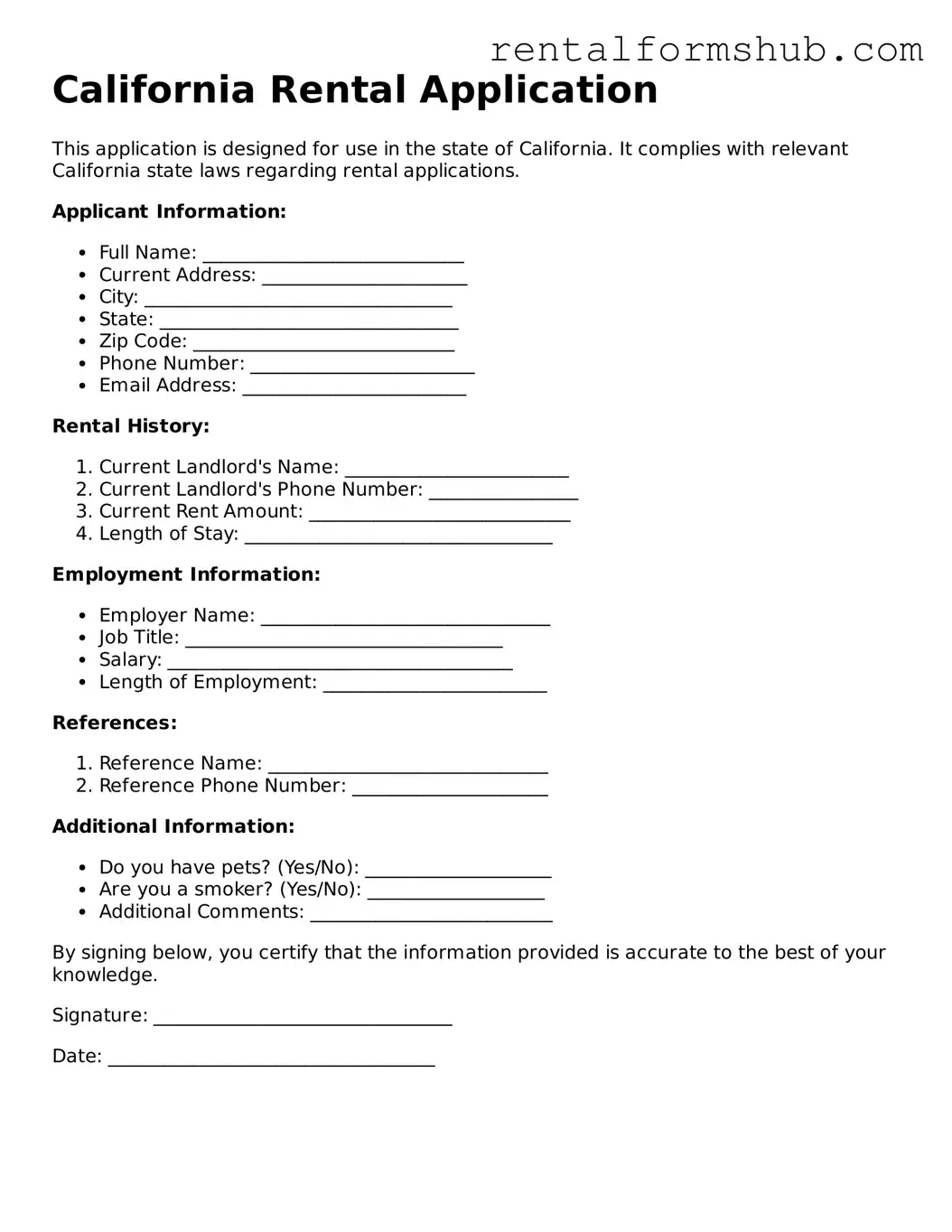 Official California Rental Application Template