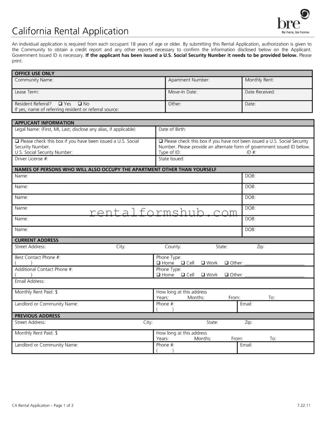 Fill Out a Valid California Rental Application Form