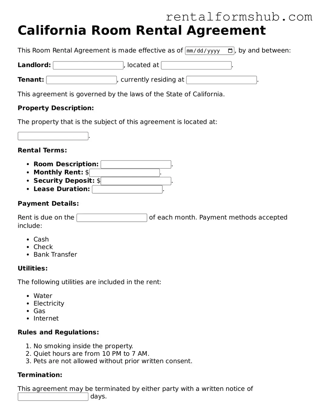 Official California Room Rental Agreement Template