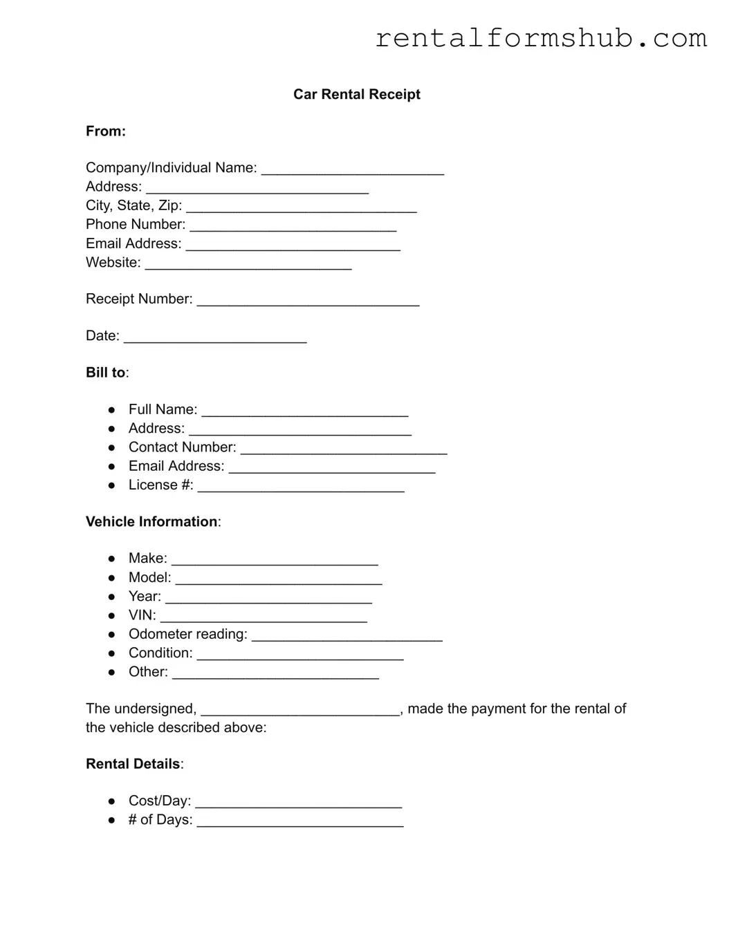 Fill Out a Valid Car Rental Receipt Form