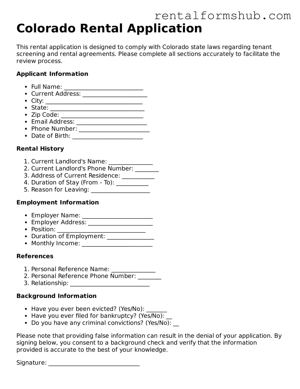 Official Colorado Rental Application Template
