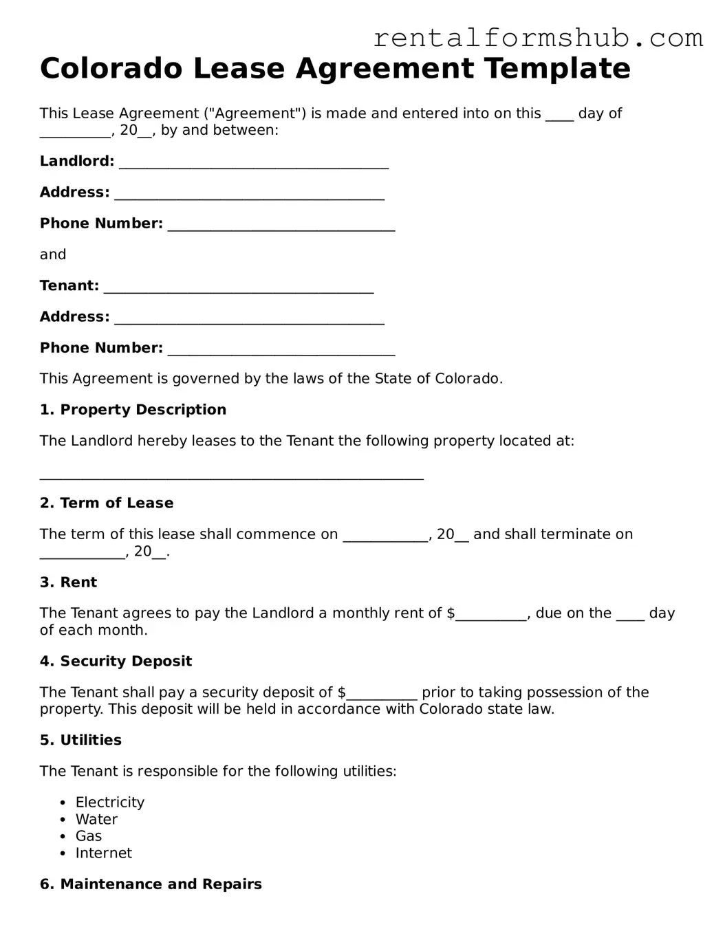 Official Colorado Lease Agreement Template
