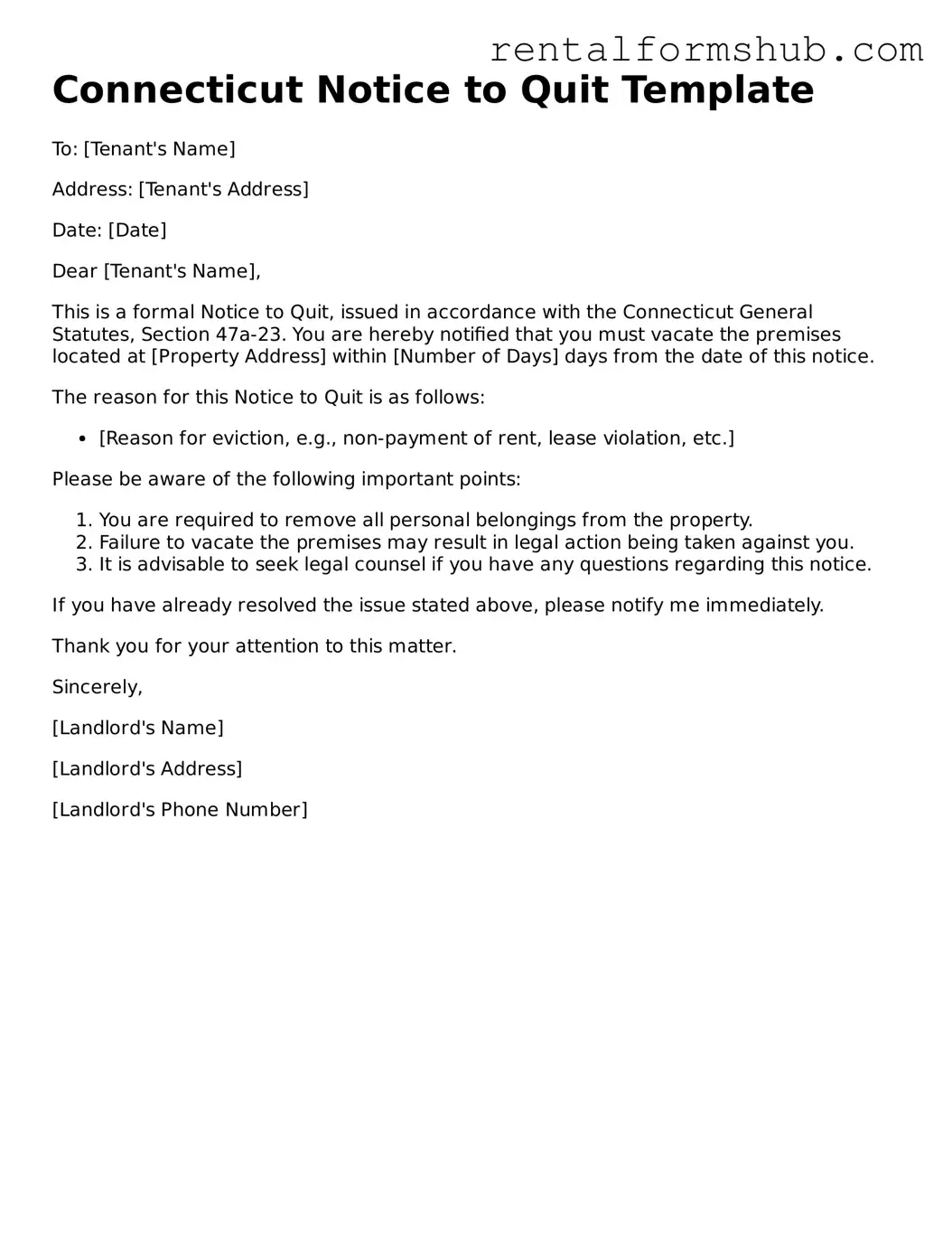 Official Connecticut Notice to Quit Template