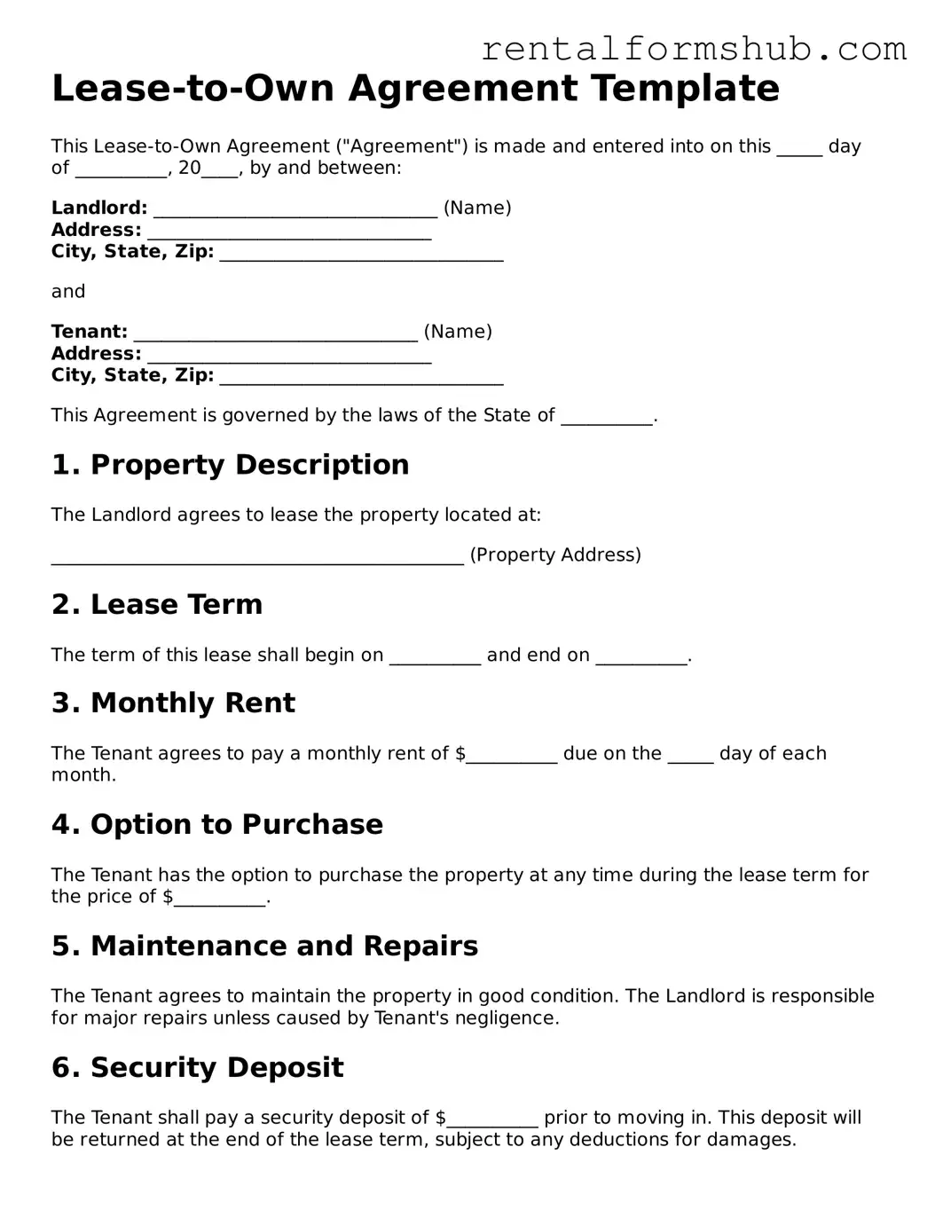Blank Lease-to-Own Agreement Template
