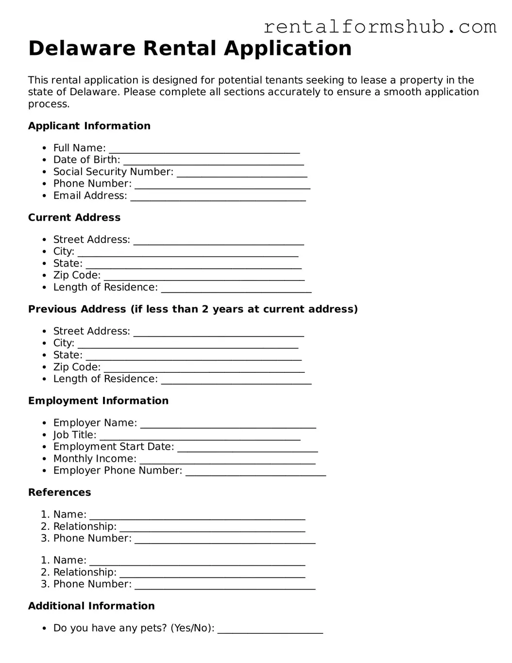 Official Delaware Rental Application Template