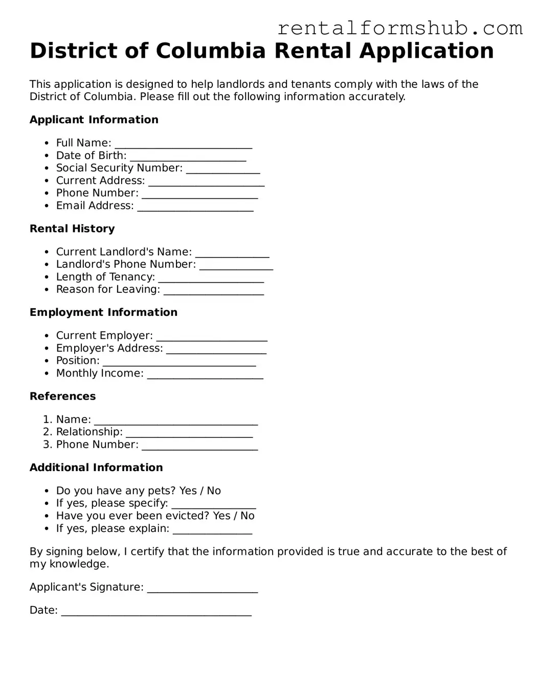 Official District of Columbia Rental Application Template
