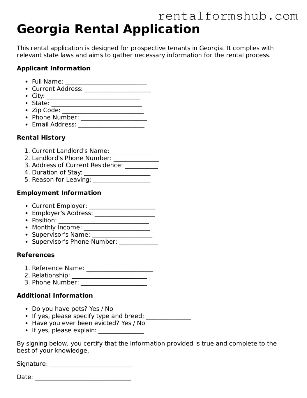 Official Georgia Rental Application Template