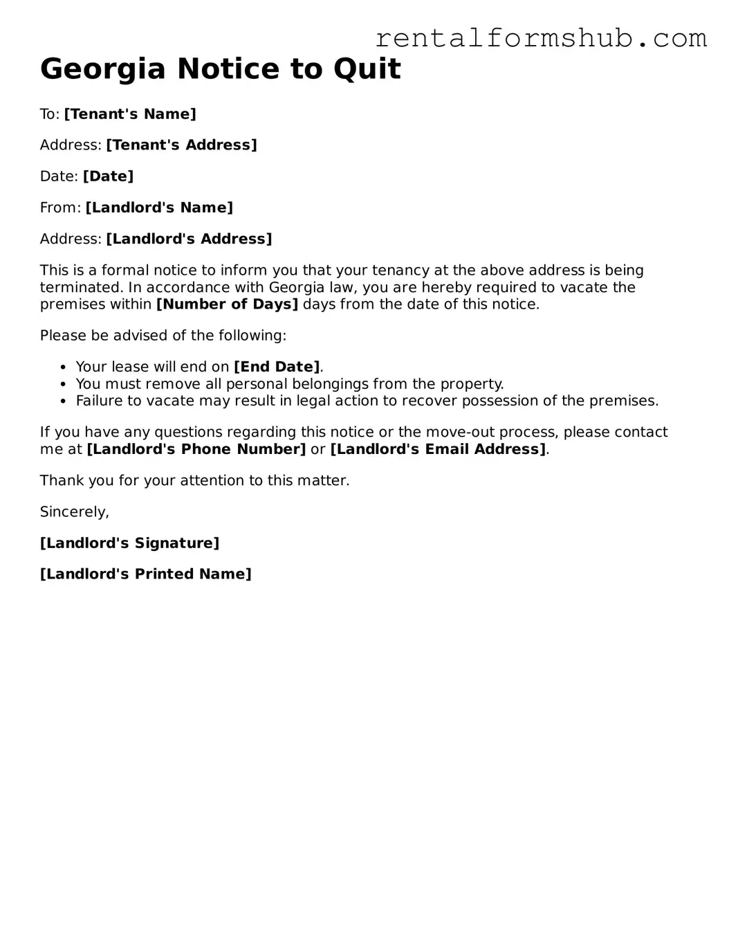 Official Georgia Notice to Quit Template