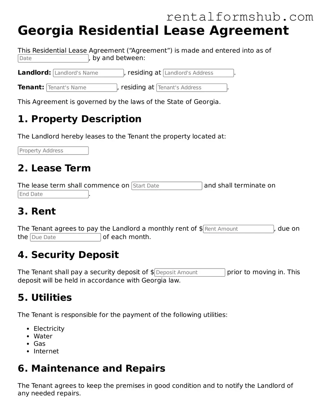 Official Georgia Residential Lease Agreement Template