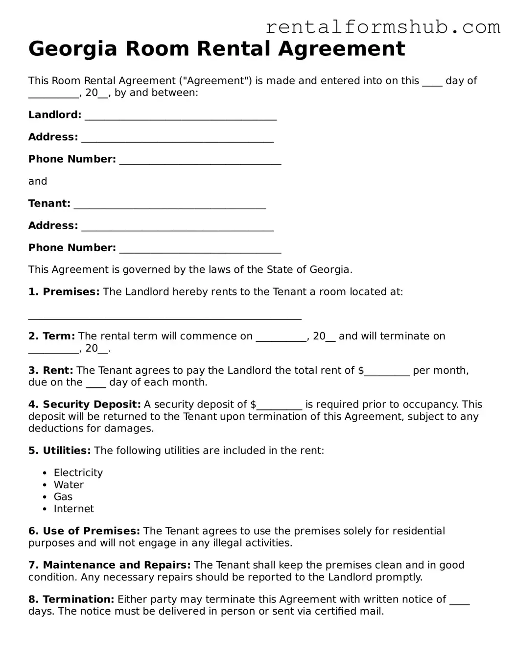 Official Georgia Room Rental Agreement Template