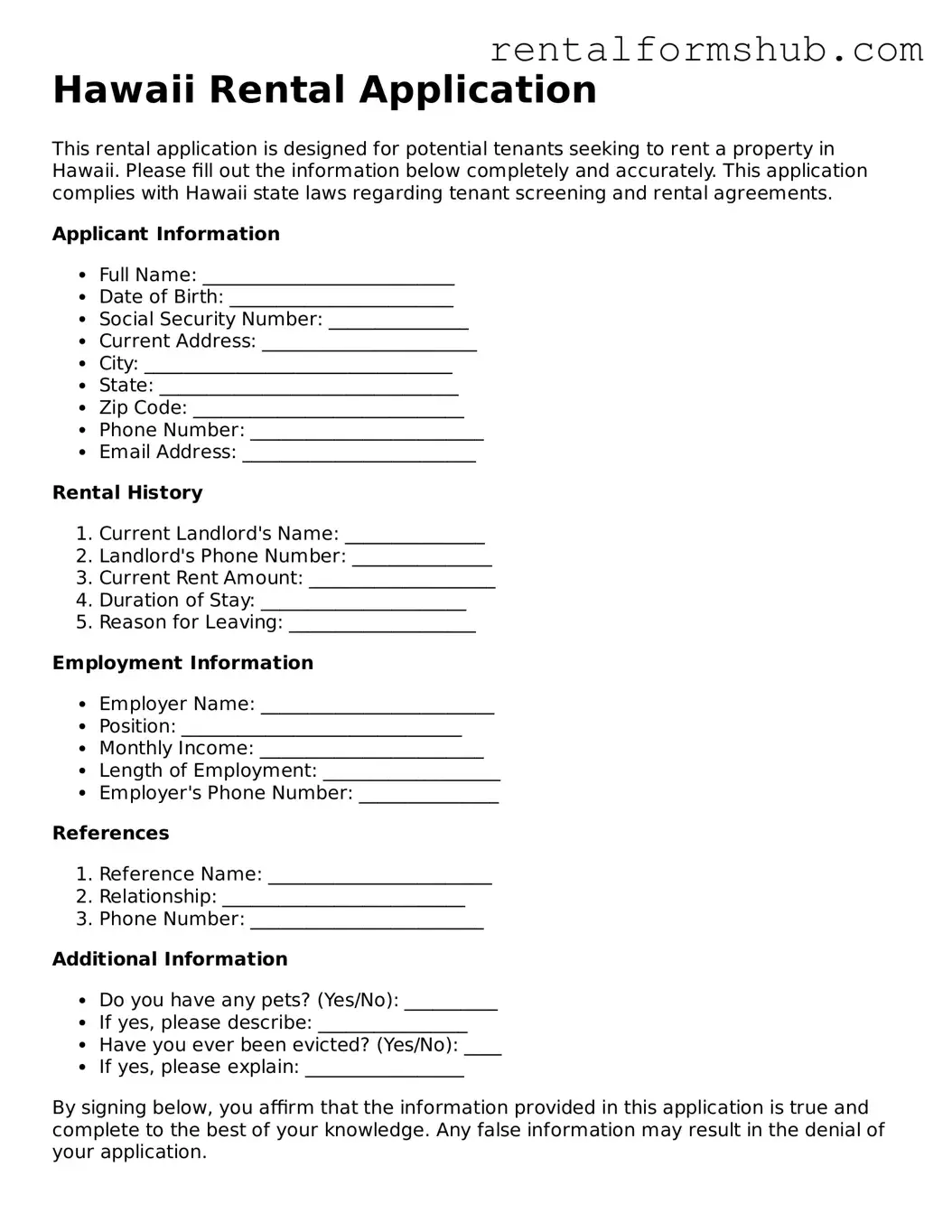 Official Hawaii Rental Application Template