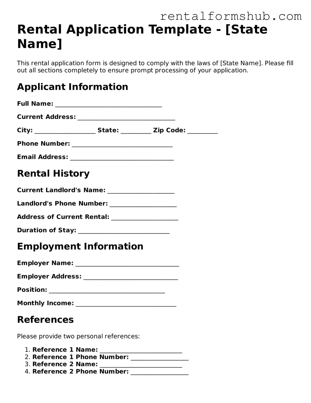 Blank Rental Application Template