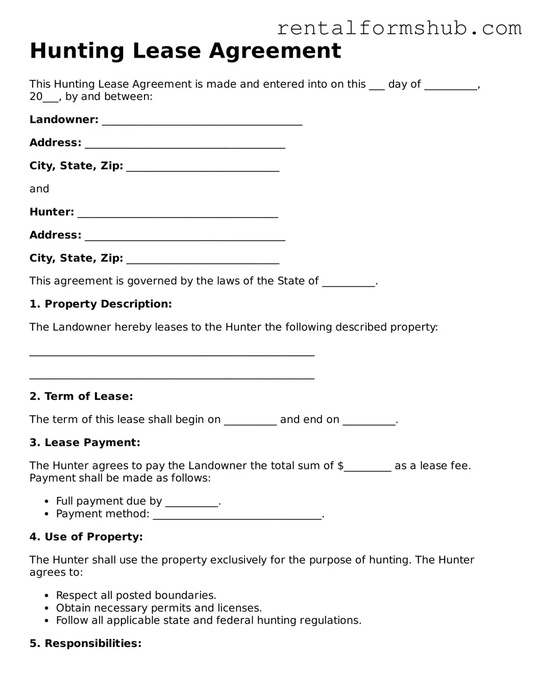 Blank Hunting Lease Agreement Template