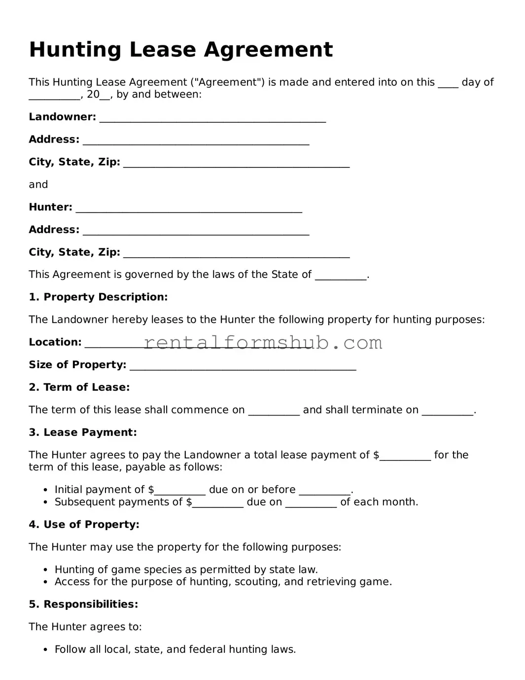 Blank Hunting Lease Agreement Template