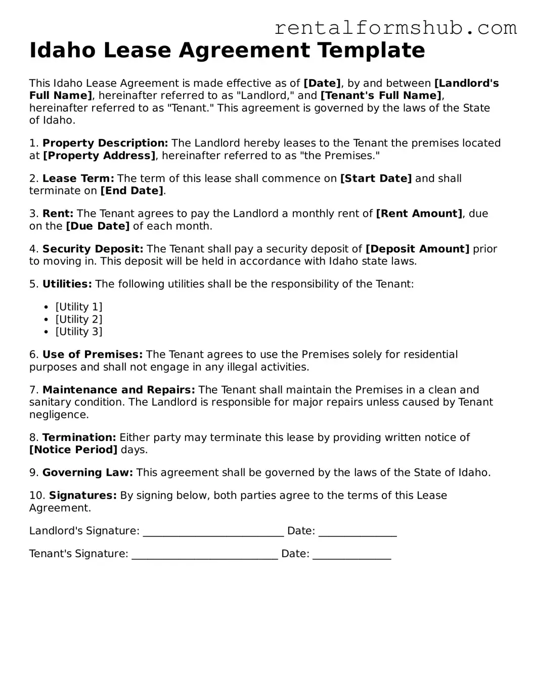Official Idaho Lease Agreement Template