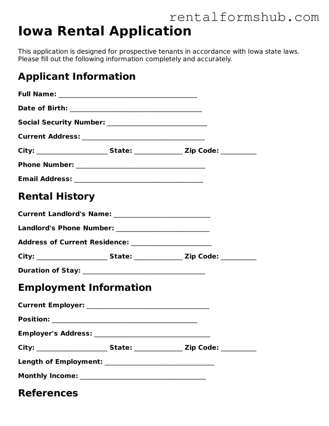 Official Iowa Rental Application Template