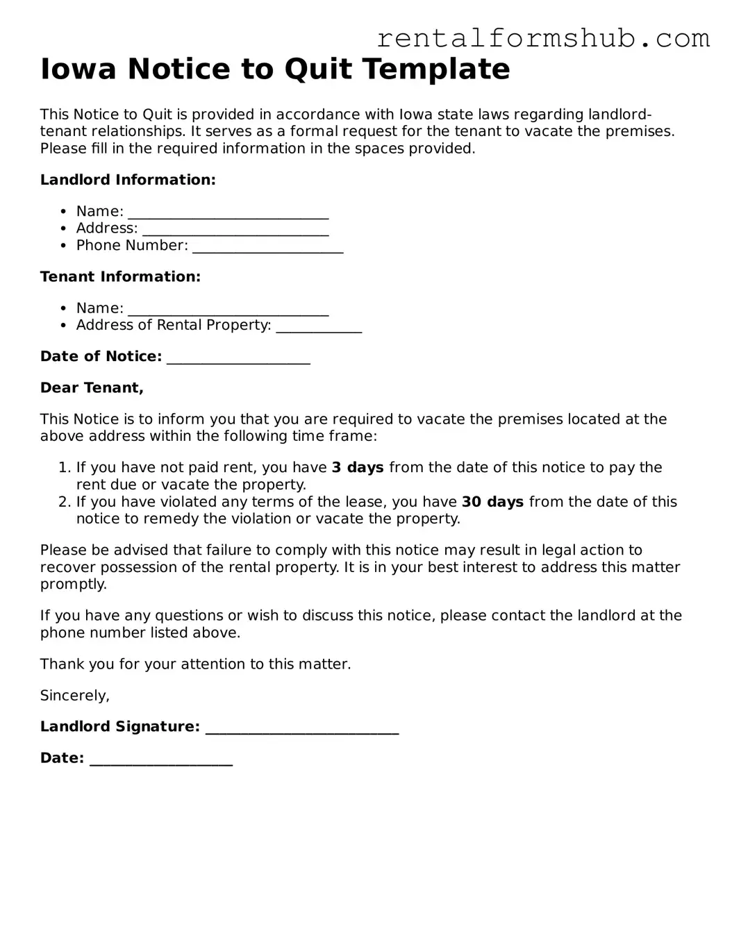 Official Iowa Notice to Quit Template