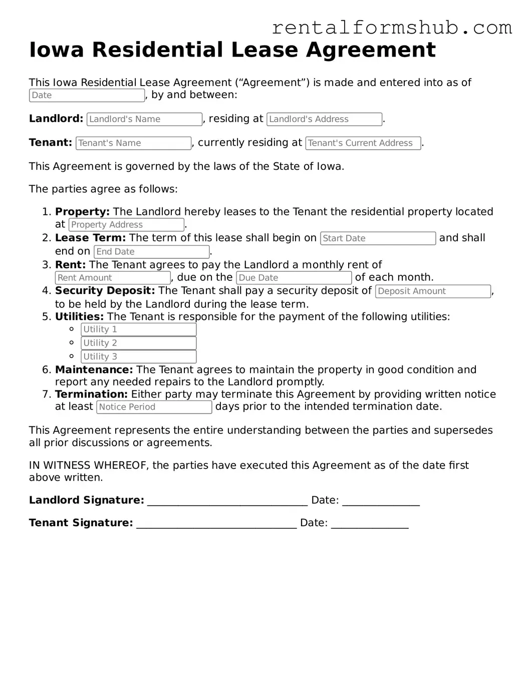 Official Iowa Residential Lease Agreement Template