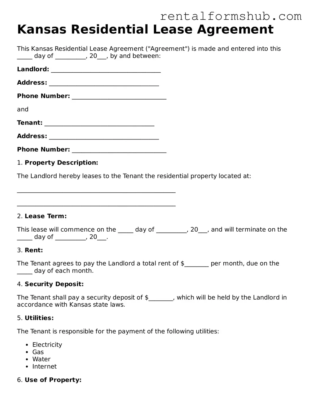Official Kansas Residential Lease Agreement Template