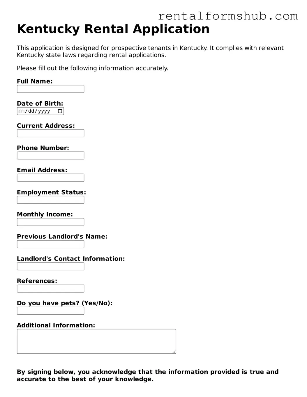 Official Kentucky Rental Application Template