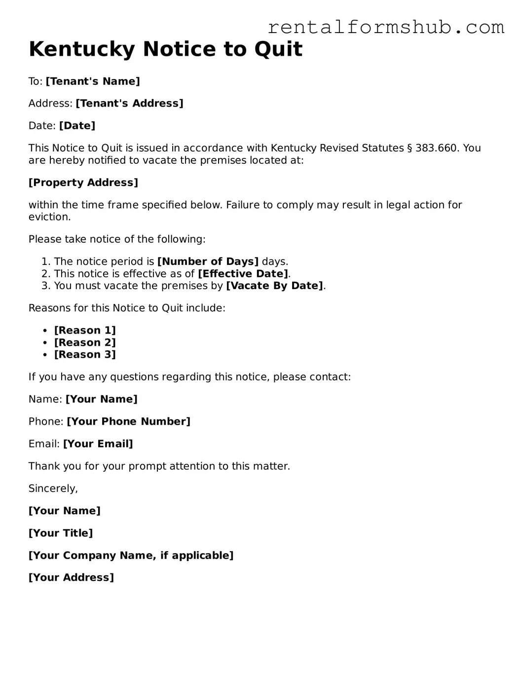 Official Kentucky Notice to Quit Template