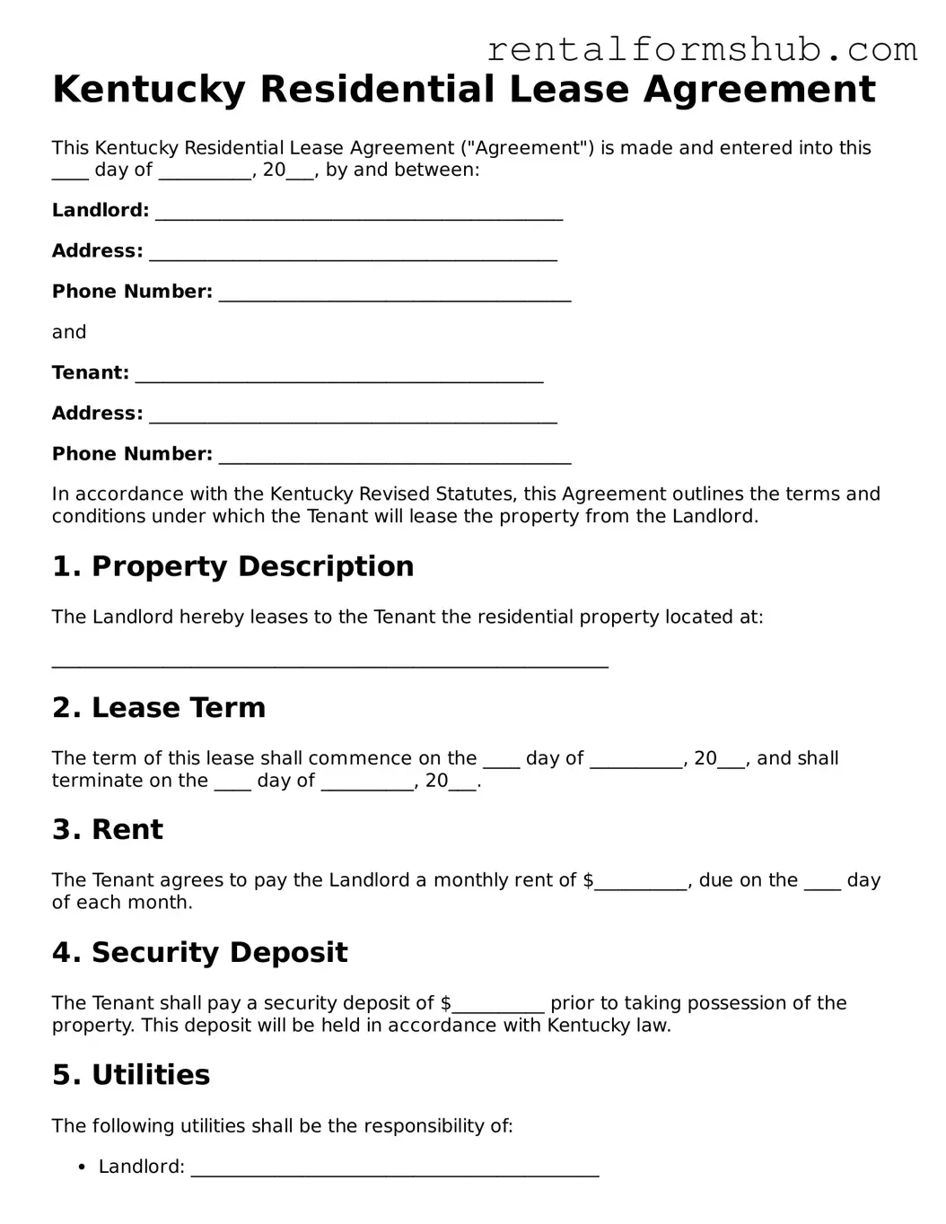 Official Kentucky Residential Lease Agreement Template