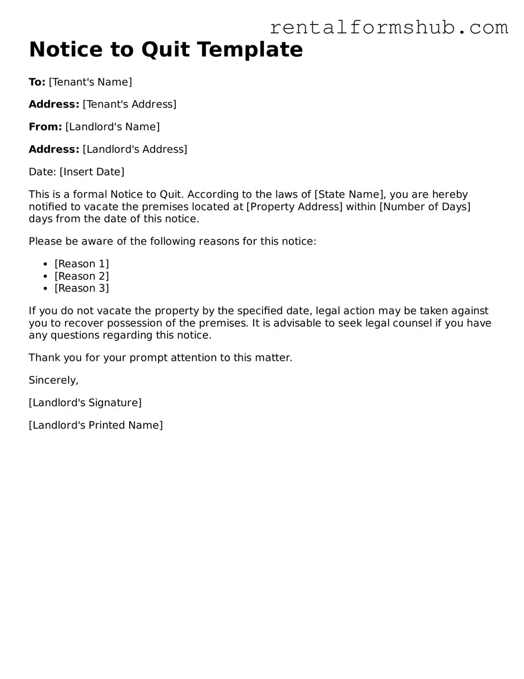 Blank Notice to Quit Template