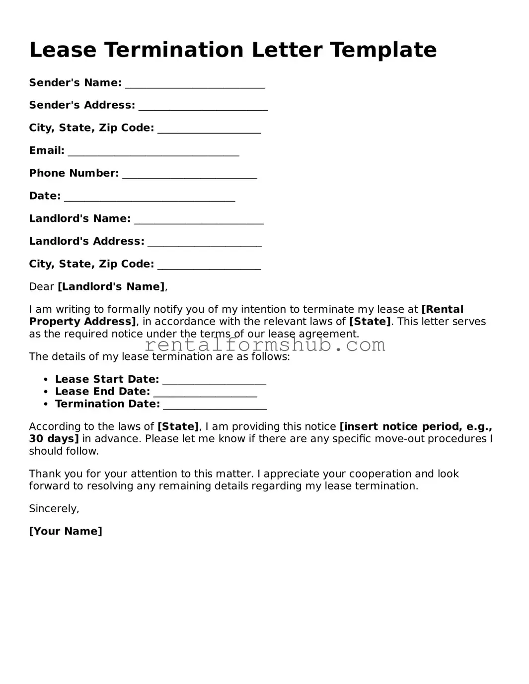 Blank Lease Termination Letter Template