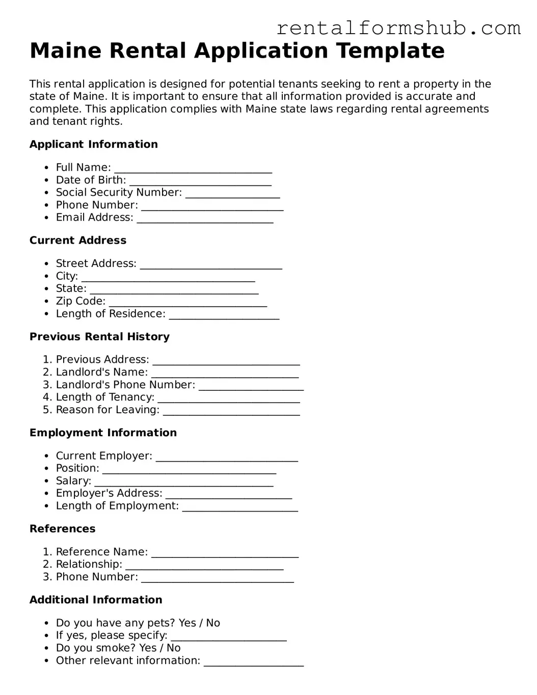 Official Maine Rental Application Template