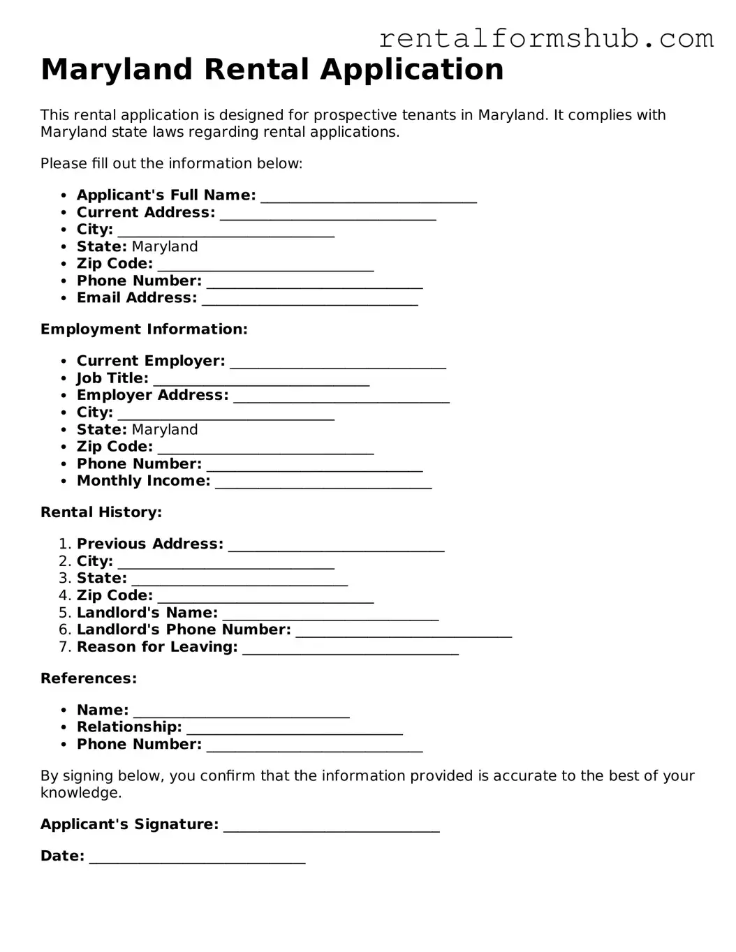 Official Maryland Rental Application Template
