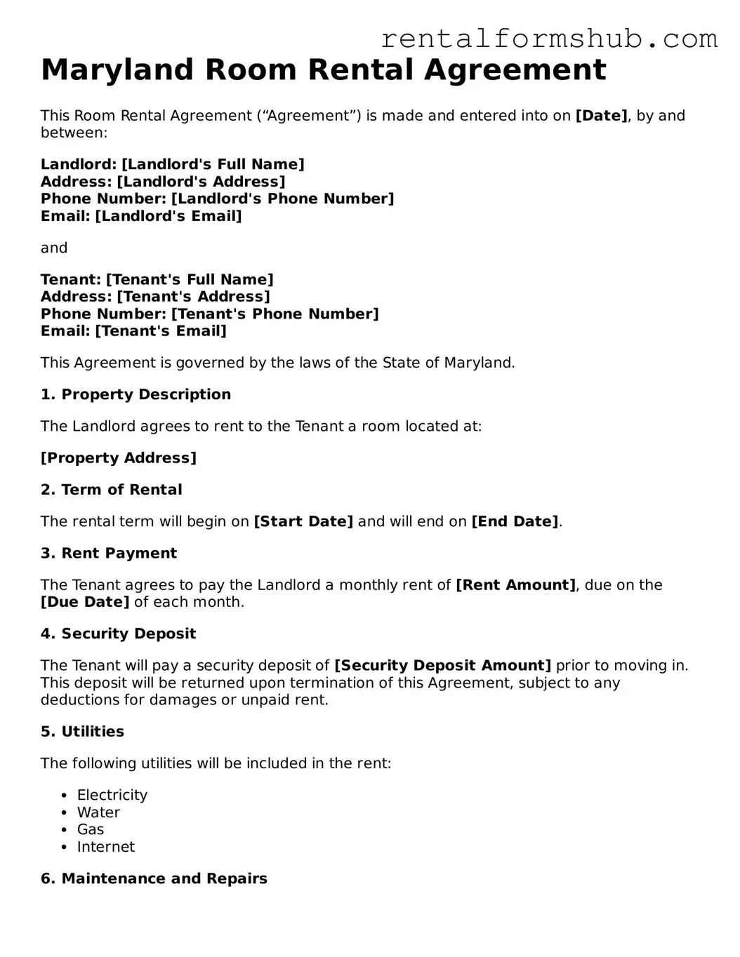 Official Maryland Room Rental Agreement Template