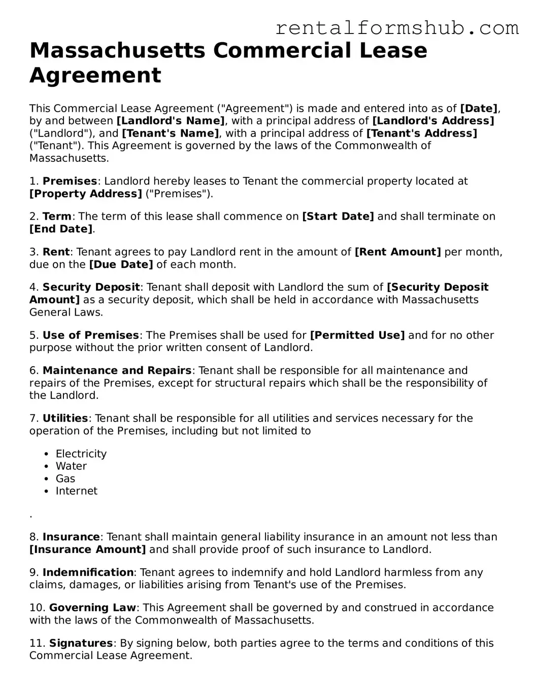 Official Massachusetts Commercial Lease Agreement Template