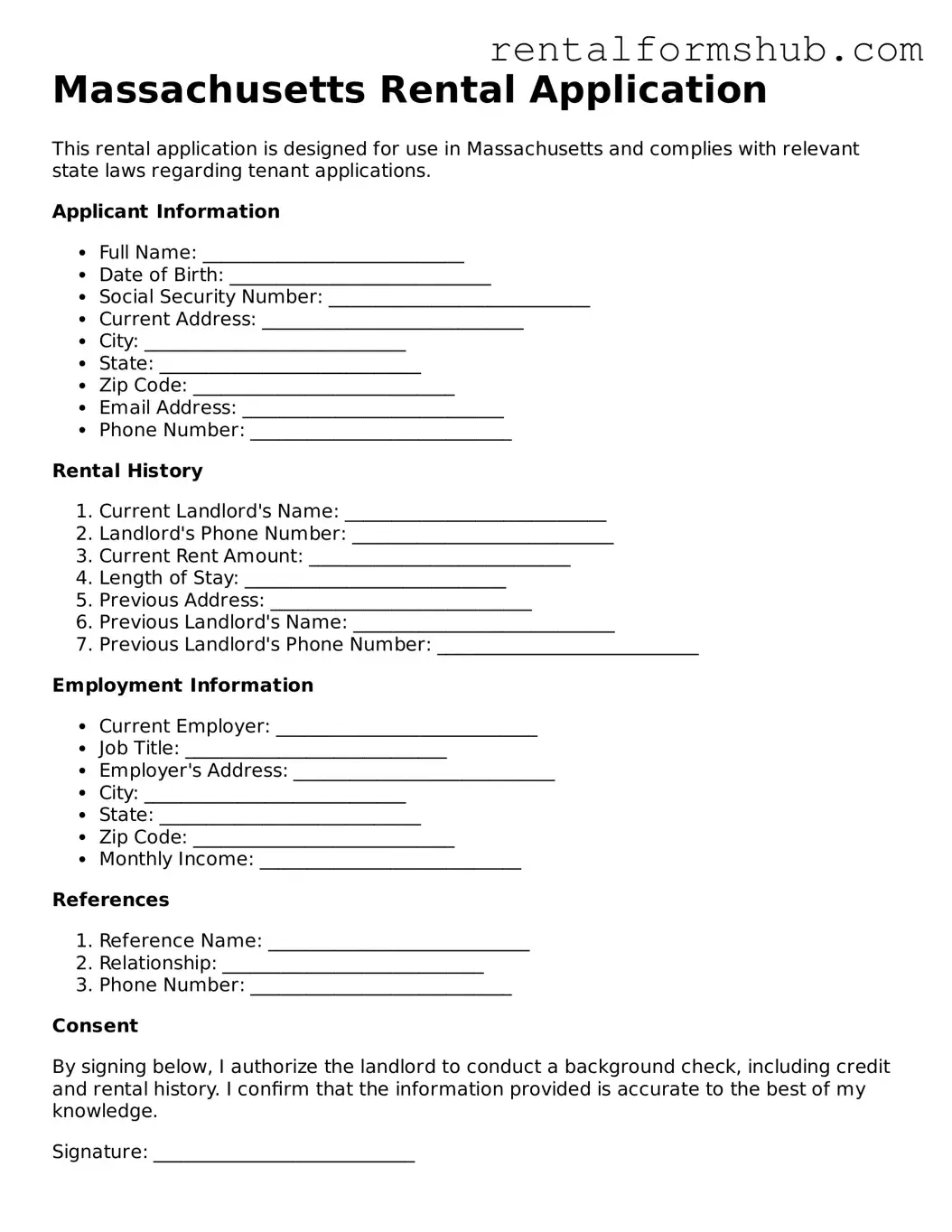 Official Massachusetts Rental Application Template