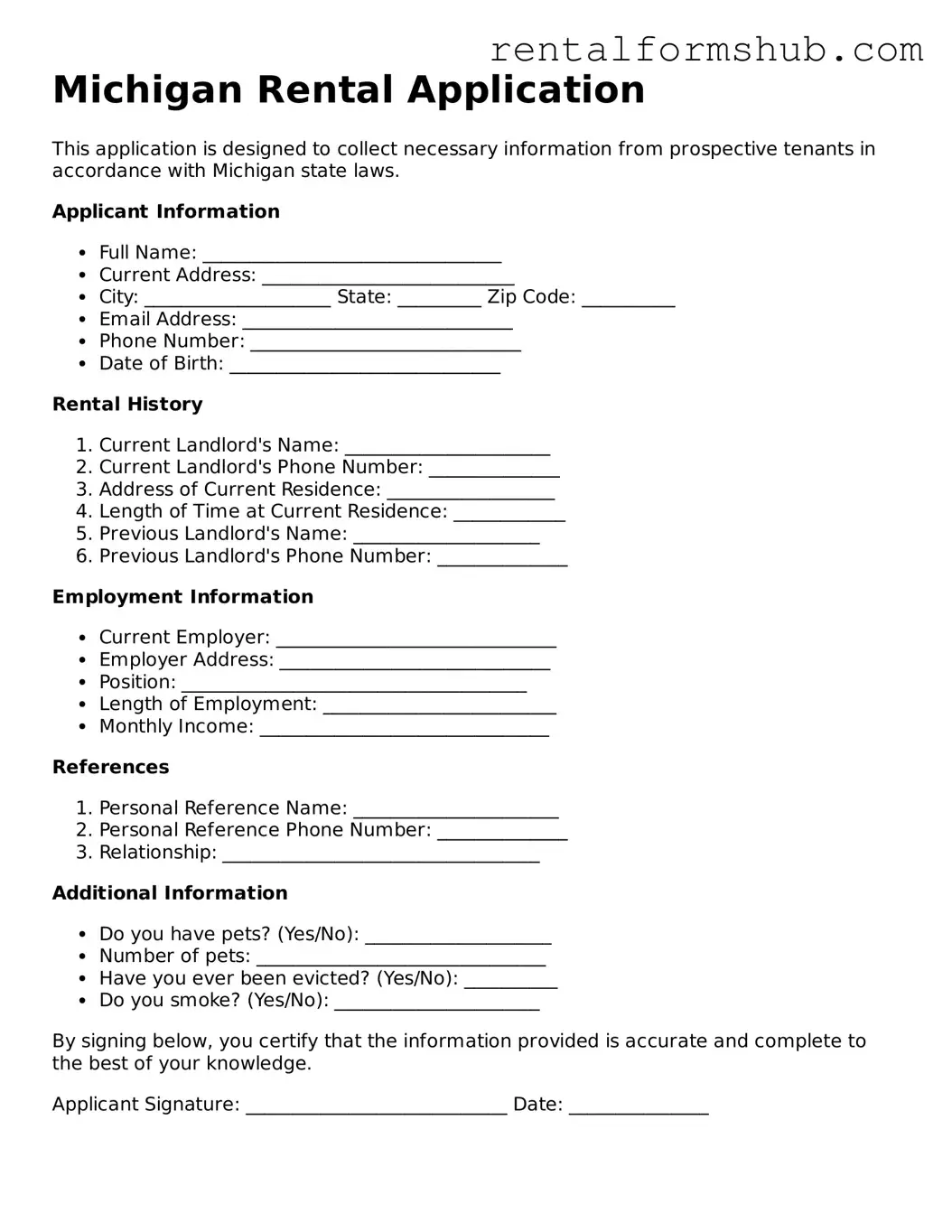 Official Michigan Rental Application Template
