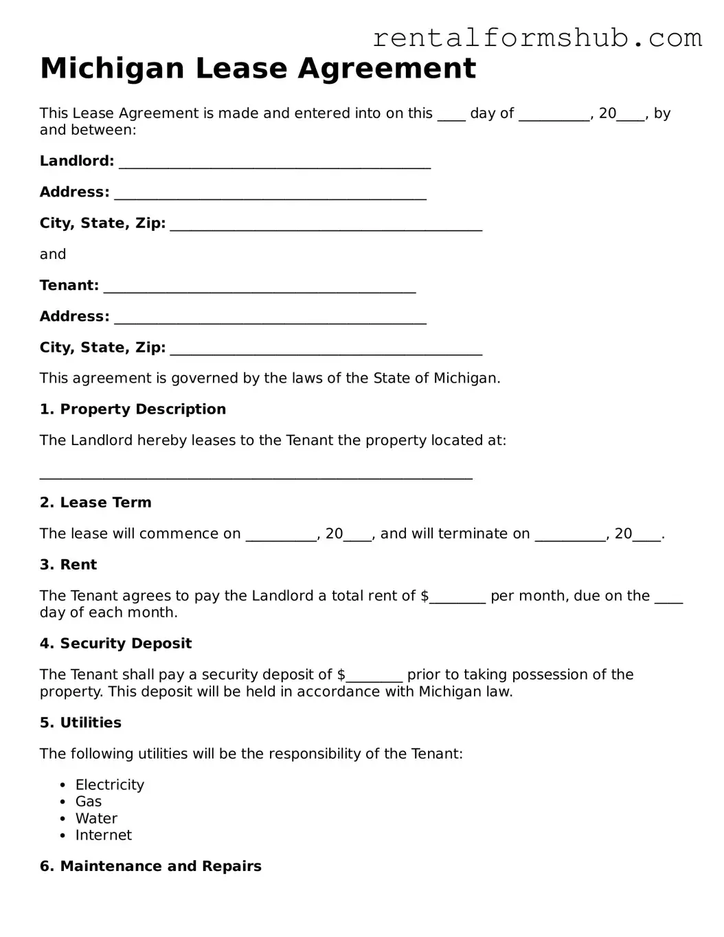 Official Michigan Lease Agreement Template