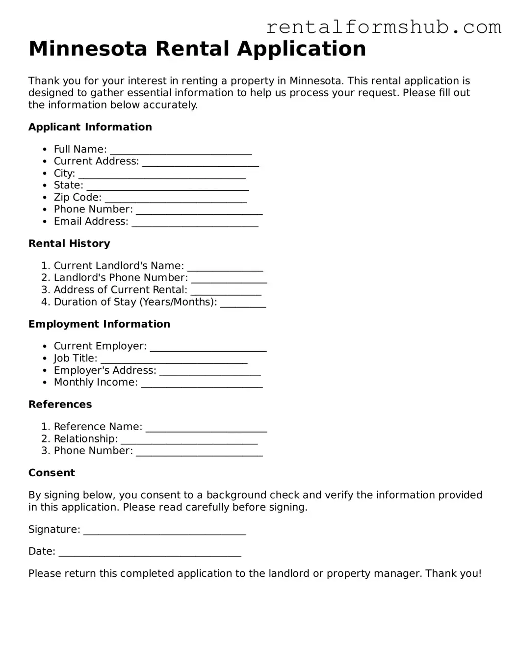 Official Minnesota Rental Application Template
