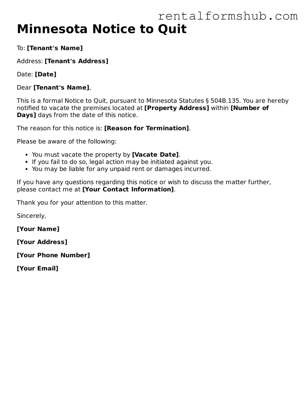 Official Minnesota Notice to Quit Template