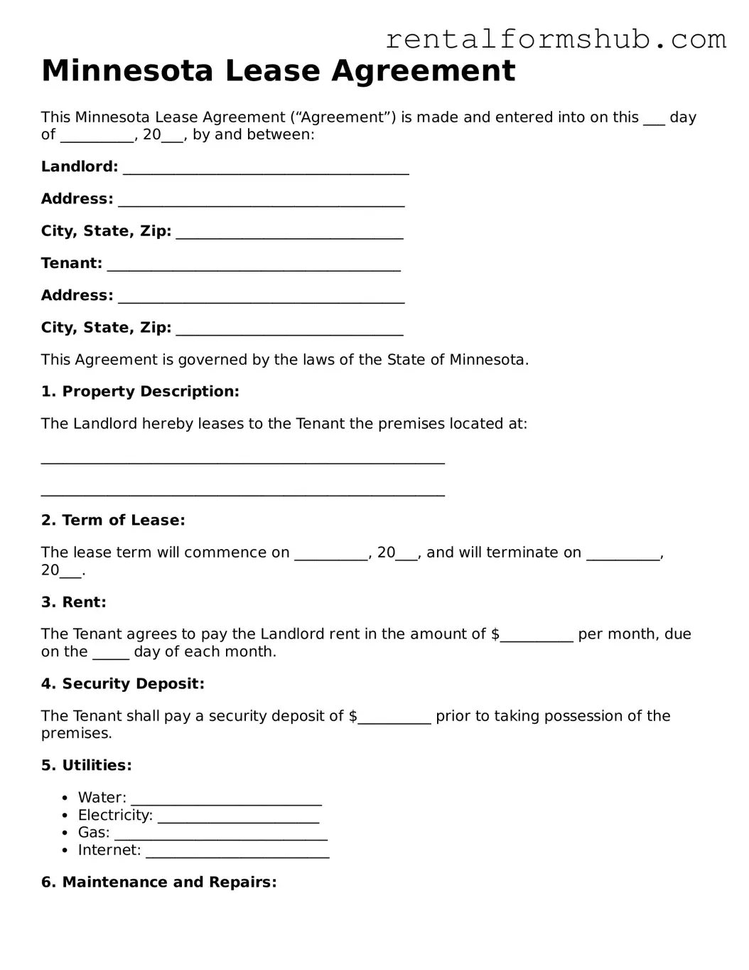 Official Minnesota Lease Agreement Template