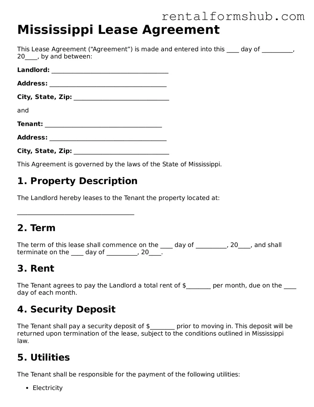 Official Mississippi Lease Agreement Template