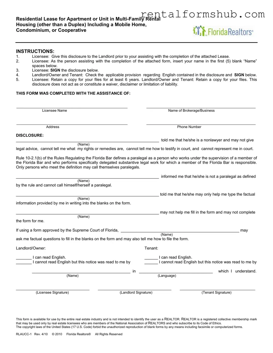 Fill Out a Valid Florida Realtors Residential Lease Form