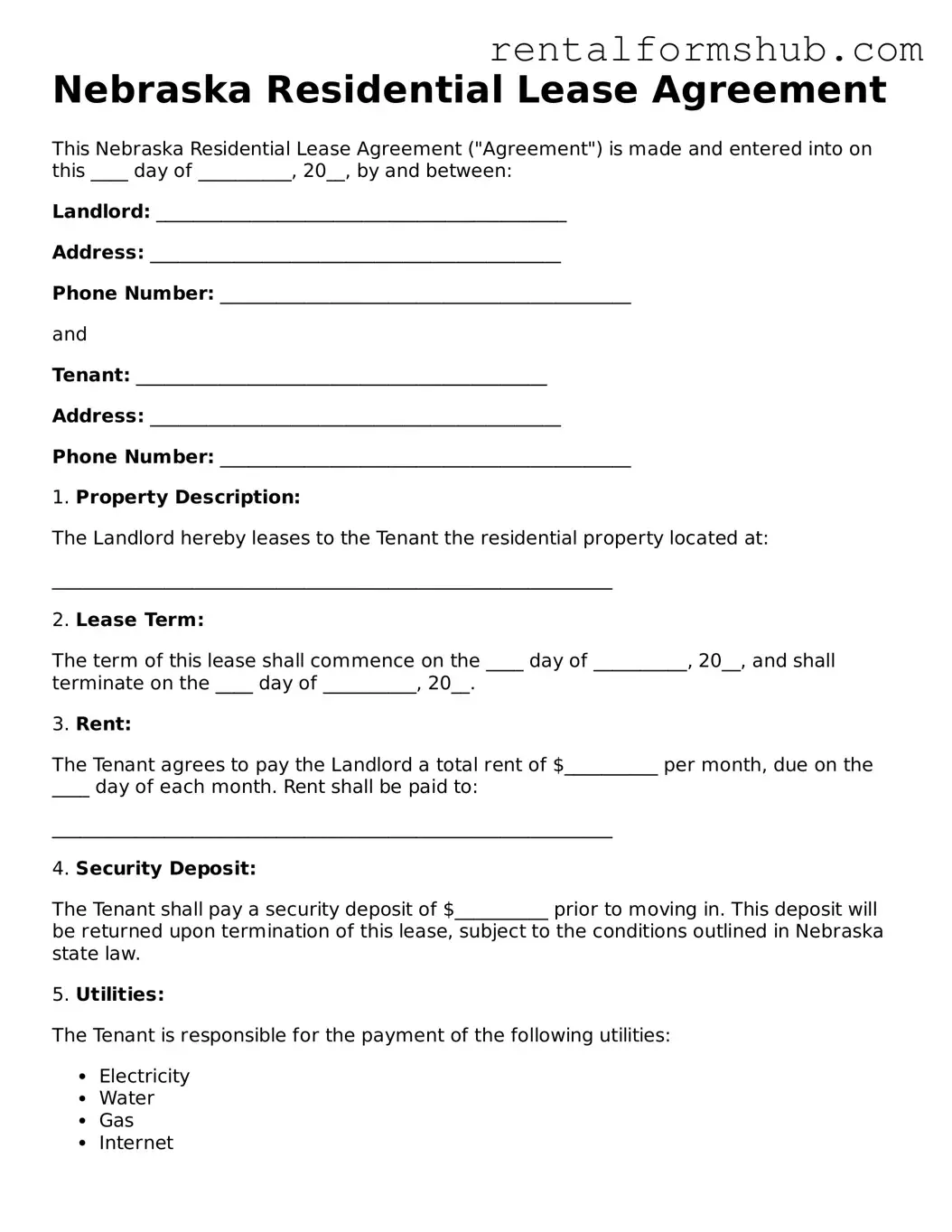 Official Nebraska Residential Lease Agreement Template