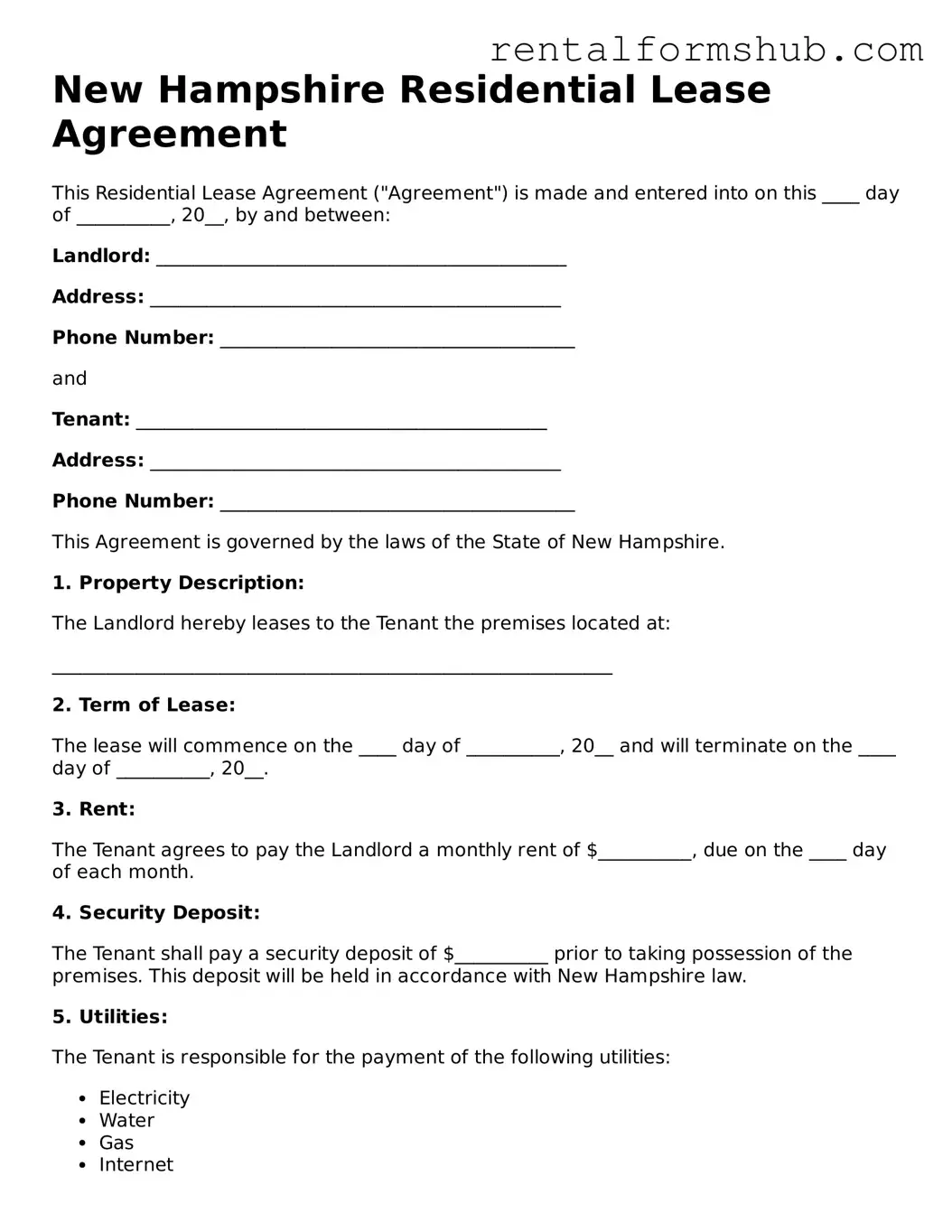 Official New Hampshire Residential Lease Agreement Template