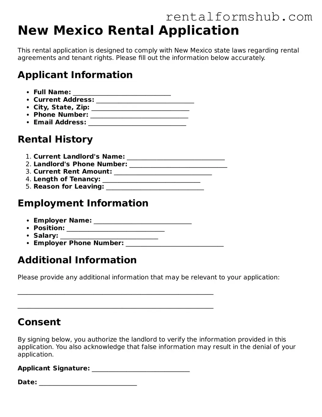 Official New Mexico Rental Application Template