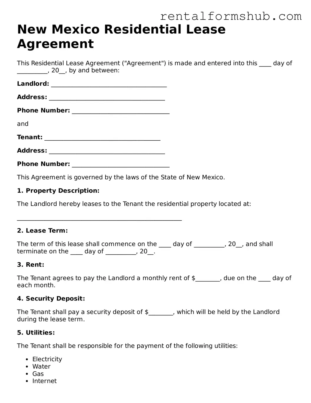Official New Mexico Residential Lease Agreement Template